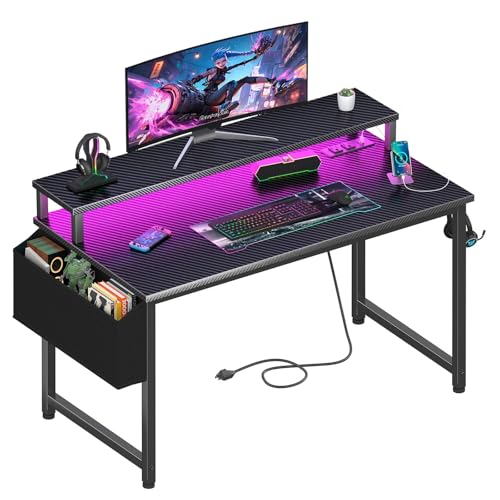 Lufeiya Lufeiya Gaming Desk with Power Outlets and LED Lights, 40 Inch — Design and materials in detail