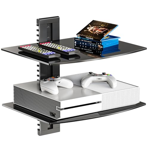 WALI WALI Floating TV Shelf, 2 Tier Glass Projector Shelf for DVD Play — Design and materials in detail