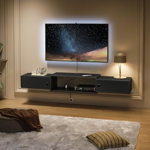 HOOBRO HOOBRO 55" Floating TV Stand with Power Outlets, Modern Wall Mo — Design and materials in detail