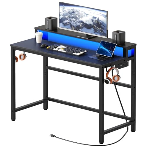 YATINEY YATINEY Small Computer Desk with Charging Station and LED Ligh — Key features at a glance