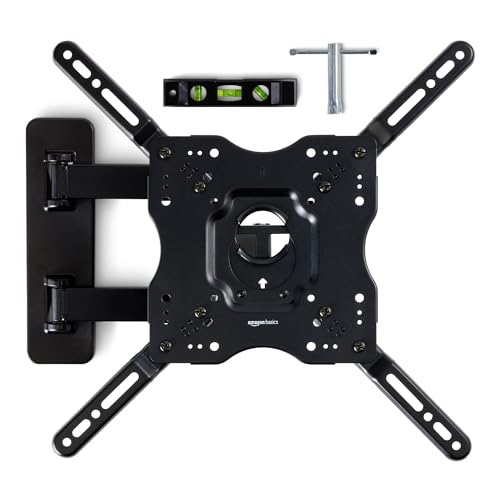 Amazon Basics Full Motion Articulating TV Wall Mount, with Swivel and Tilt, for 26" to 55" TVs and Flat Panels up to 80 Lbs, VESA Compatible, Single Stud, Black