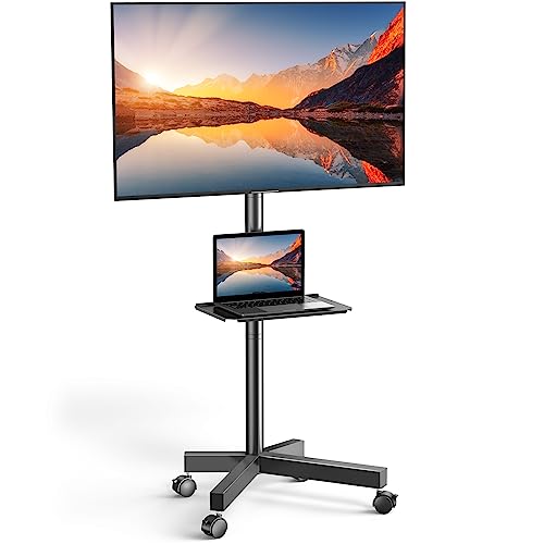 PERLESMITH Rolling TV Stand on Wheels for 23-65 Inch TVs,Tilt Mobile TV Cart Holds up to 99 lbs with Adjustable Height Shelf, Outdoor TV Stand for Bedroom Max VESA 400x400mm PSTVMC04
