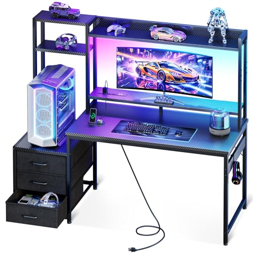 Casaottima Casaottima 48" Gaming Desk with Shelves, Hutch & 3 Drawers, — Build quality and design details up close