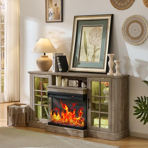 ROCKPOINT ROCKPOINT 3 Sided Glass 59" Fireplace TV Stand for TVs up to — Build quality and design details up close