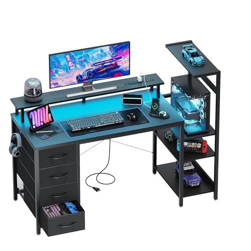 YOUDENOVA 51 Inch Gaming Desk with Drawers & PC Tower Stand & LED Ligh — Build quality and design details up close