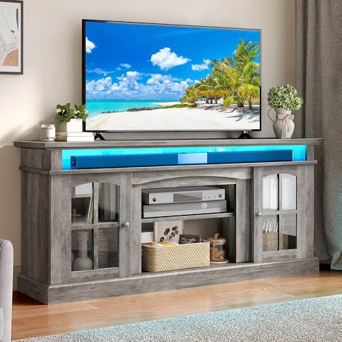 YITAHOME YITAHOME LED Farmhouse TV Stand for 75 Inch w/Outlets, Modern — Build quality and design details up close
