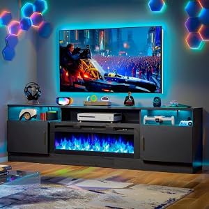 OneBlis 80" Fireplace TV Stand with Power Outlet for TVs UP to 90", Electric Fir