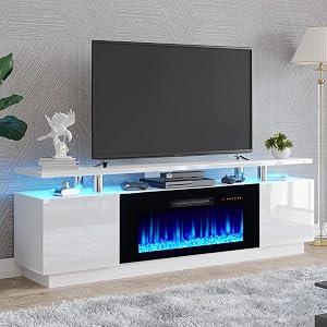 AMERLIFE Fireplace TV Stand with 36" Fireplace, 70" Modern Fireplace Entertainme