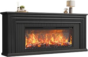 PRAISUN 70'' Fireplace TV Stand with 42'' Electric Fireplace, Farmhouse TV Stand for 65 75