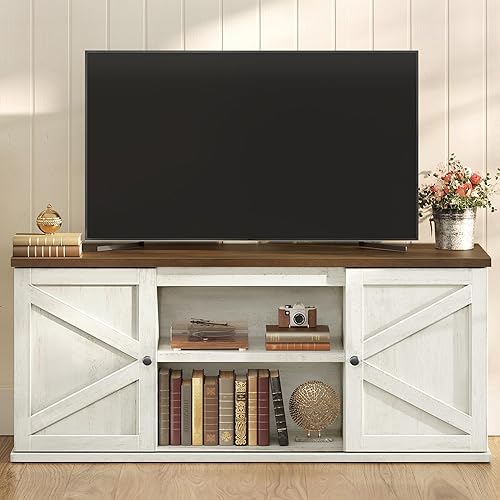 VASAGLE Farmhouse TV Stand for TVs up to 65 Inches, Entertainment Cent — Build quality and design details up close