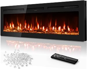 Tehanld 60 Inch Electric Fireplace in-Wall Recessed and Wall Mounted, Ultra-Thin Linear Fi