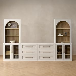 mopio Blake 4 Piece Entertainment Center with Storage, Modern Farmhouse Modular Storage Ca