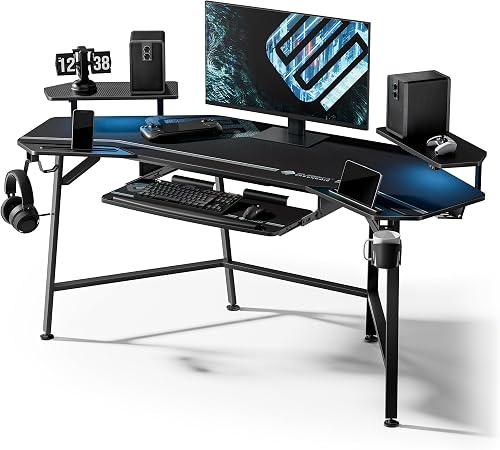 EUREKA ERGONOMIC Aero 72 Inch Gaming Desk with Keyboard Tray, Large Co — Build quality and design details up close