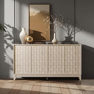 COLAMY Fluted Sideboard Cabinet with Storage – Solid Wood Buffet for Dining Room, Credenza