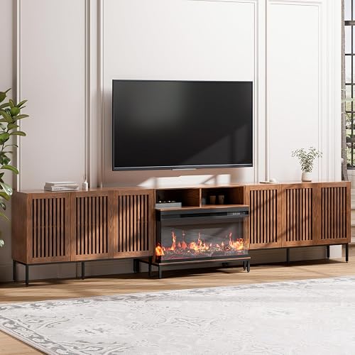 BVIUNTWO 3-Sided Glass Farmhouse Fireplace TV Stand for TVs Up to 110 — Build quality and design details up close