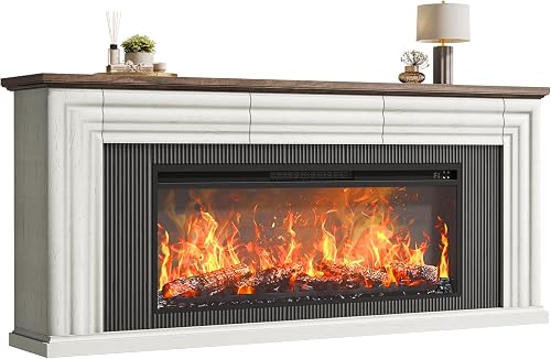 PRAISUN 70'' Fireplace TV Stand with 42'' Electric Fireplace, Farmhous — Our recommended configuration for best results