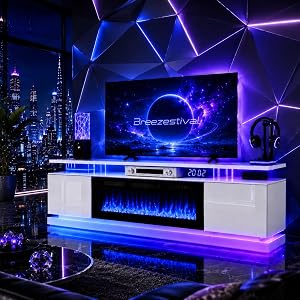 Breezestival 70" Modern Fireplace TV Stand for TVs up to 80", White Entertainmen