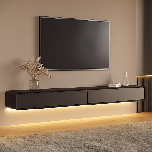 POVISON Fully-Assembled Minimalist Floating TV Stand with LED Lights, — Real-world performance testing in action