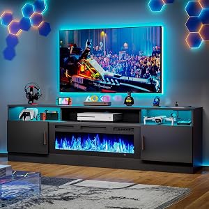MXV 70" Fireplace TV Stand with Power Outlet for TVs UP to 80", Electric Firepla