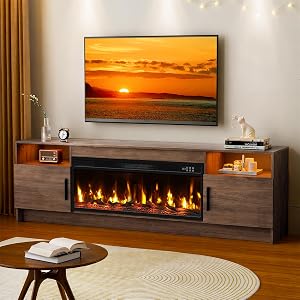 Kucreiheat Fireplace TV Stand for 65-80 inch TV, Large Entertainment Center with Fireplace