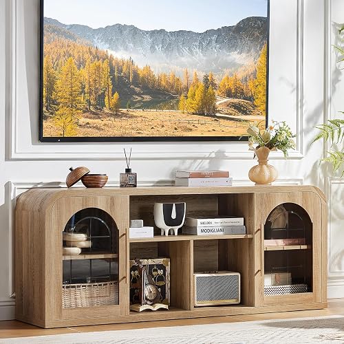 JINVICJIASI 58" Curved TV Stand for TVs Up to 65", Modern Entertainmen — Build quality and design details up close