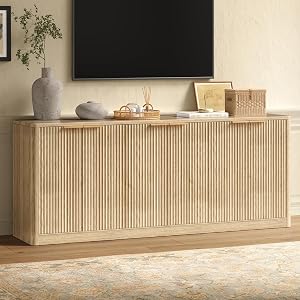 Evermagin 67" Oak Fluted TV Stand for TVs up tp 75", Mid-Century Modern Entertai