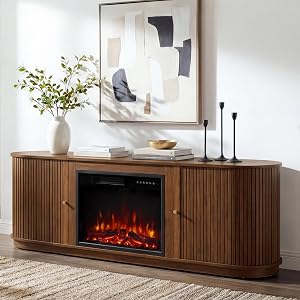 KISLOT 70'' Fluted Fireplace TV Stand for TVs Up to 80",Sliding Tambour Doors,Modern 