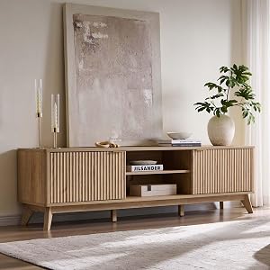 OKD 70" Mid Century Modern Fluted TV Stand, Entertainment Center, Sideboard, Media Co