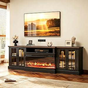 Nordivale 87 Inch Farmhouse TV Stand with 36" Fireplace for TVs up to 90", Media