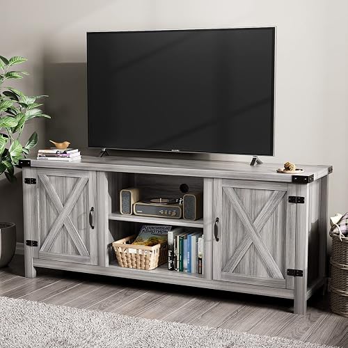 YESHOMY Modern Farmhouse TV Stand with Two Barn Doors and Storage Cabi — Manufacturer product photo — best tv stands for 65 inch t
