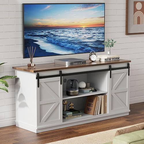 YESHOMY Farmhouse TV Stand for Televisions up to 65 Inches, Sliding Ba — Real-world performance testing in action