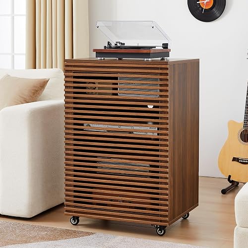 LEVNARY 5-Tier AV Media Cabinet with Grille Door & Adjustable Shelves, — How the options on this page compare