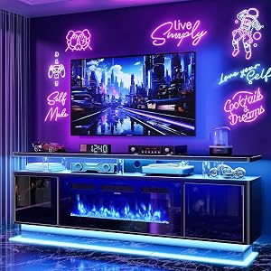 OneBlis 70" Fireplace TV Stand with Double LED Lights for TVs UP to 80", Electri
