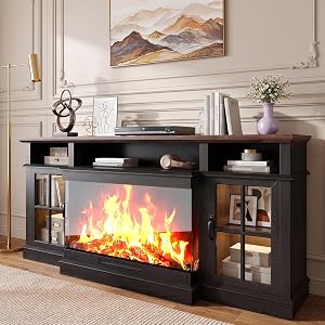 70" Fireplace TV Stand, 3 Sided Glass Modern Entertainment Center for TVs Up to 80”,