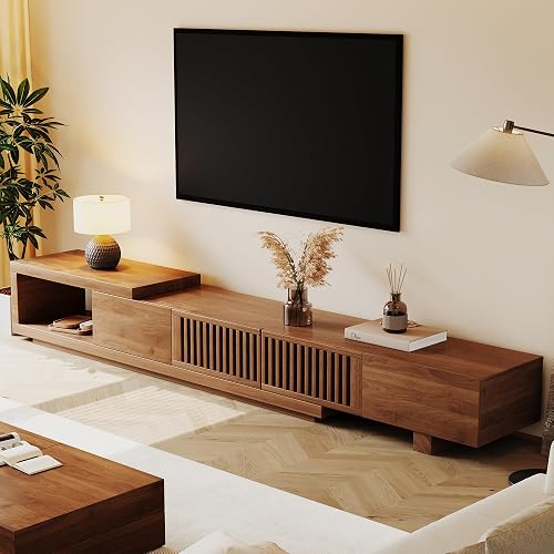 Upwivkre 78.54–103” Mid-Century Modern Walnut TV Stand, Extendable Med — Our recommended configuration for best results