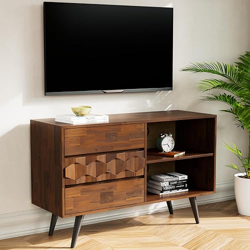 Bme Georgina 45 Inch Solid Wood TV Stand, Under 10 Minutes Assembly En — Build quality and design details up close