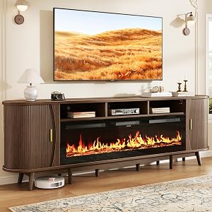 OneBlis 97" Fireplace TV Stand for 100" TV, Mid Century Modern Entertainment Cen