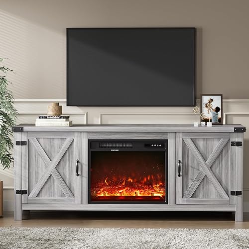 YESHOMY Fireplace TV Stand with Two Barn Doors and Storage Cabinets fo — Real-world performance testing in action