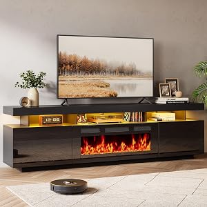 70" Floating Fireplace TV Stand with 36" Crystal Electric Fireplace, LED Enterta