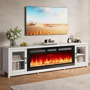 MXV 80" Fireplace TV Stand, Modern Entertainment Center with 50 Inch Smart Fireplace,