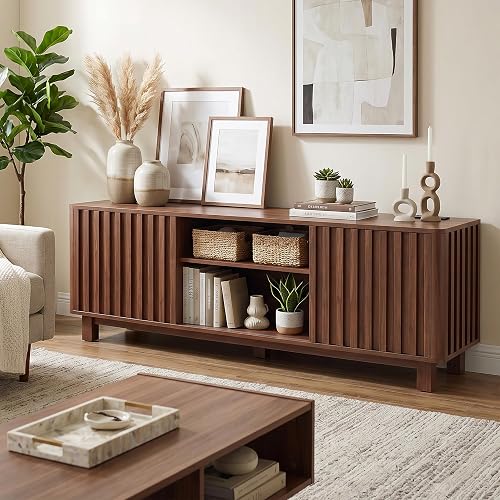 Domvaranique 70 Inch Walnut Fluted TV Stand for 80 Inch TVs, Mid Centu — Durability testing under extreme conditions