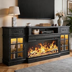 MXV 70" Fireplace TV Stand, 3-Sided Glass Fireplace and Modern Entertainment Center, 